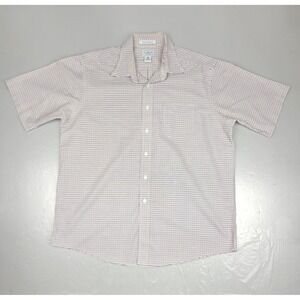 LL Bean Button Down Shirt Mens 17 Reg Short Sleeve Wrinkle Resistant Cream Check